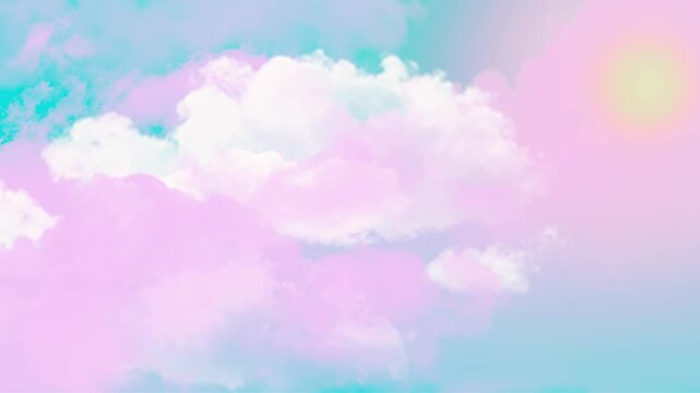 Dreamy pink and purple clouds fill the sky in a wide-angle shot, video backdrop and wallpaper in 4K quality