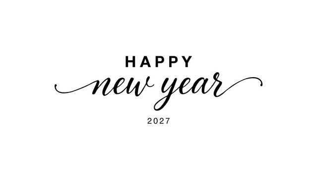 Minimalist Happy New Year 2027 elegant typography greeting card design in black and white