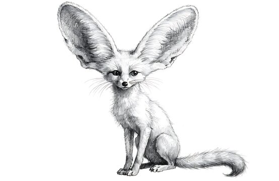 Cute fennec fox sitting upright with large ears