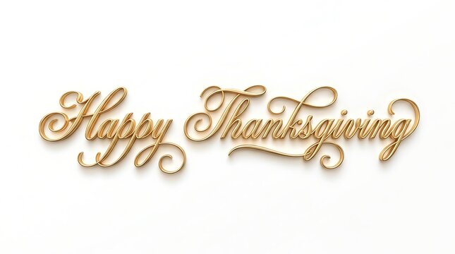 Elegant gold cursive lettering of happy thanksgiving isolated on a clean white background for seasonal holiday greeting cards