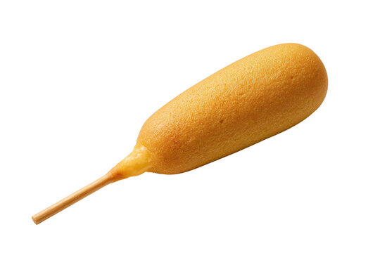 Realistic cheese corn dog on stick isolated against white background