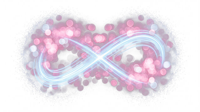 Abstract Infinity Loop Neon Light Trail Pastel Pink Bokeh Particles White 4K Background   