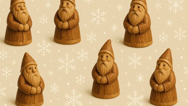 Wooden Santas with snowflakes