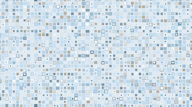 Seamless blue mosaic pattern with very small pixel squares and soft gray details, cool digital geometric texture and subtle modern background design