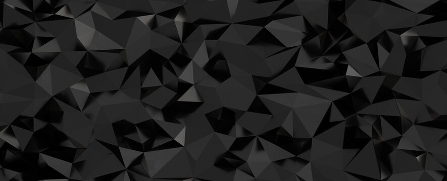 Dark abstract geometric background with a low poly triangular pattern in shades of black and grey.