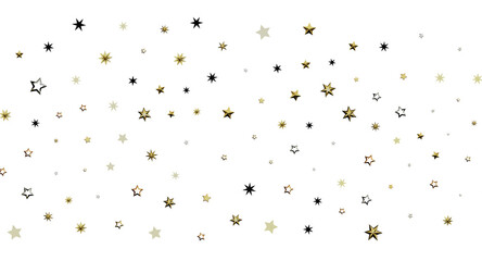 Abstract pattern with different gold, grey, and black stars on white. Festive background, ideal for celebrations and gra © vegefox.com
