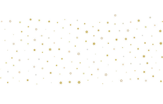 Decorative gold star confetti pattern on a white background. Perfect for celebrations and design pr