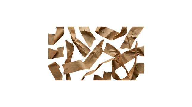 Multiple strips of brown adhesive tape scattered  on transparent background