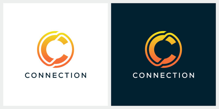 minimalist initial letter C with connection for internet technology logo design