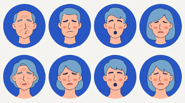 Set of vector illustrations depicting various human emotions and states of mind