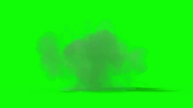 Massive Dark Smoke Explosion Cloud Rising Isolated on Green Screen Background