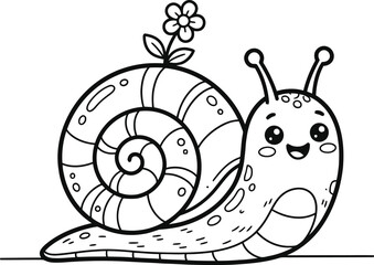 Page coloring outline snail in animal cute cartoon of vector line art black white flower © Tabassum
