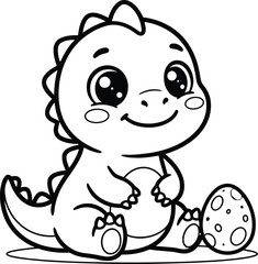 Fototapeta premium Coloring dinosaur page cute in baby line art of outline vector illustration egg cartoon book