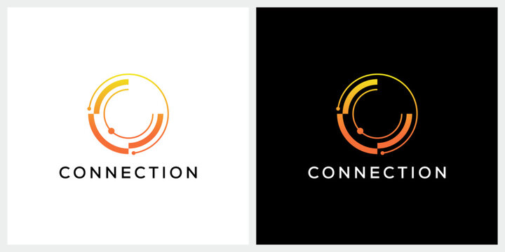 Initial letter C with connection for internet technology logo design