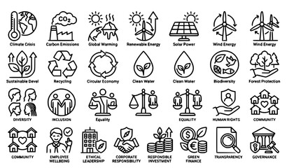 Fototapeta premium Editable ESG Environmental Social Governance Line Icon Set