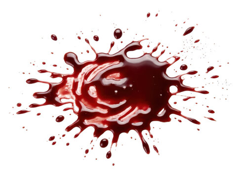 Realistic dark red blood splatter splash isolated on transparent background