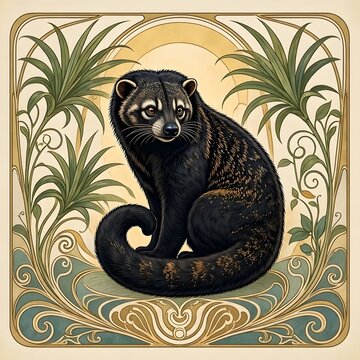 아르누보 디자인 배경, 빈투롱, jpeg (Art Nouveau Design Background, Binturong, jpeg)