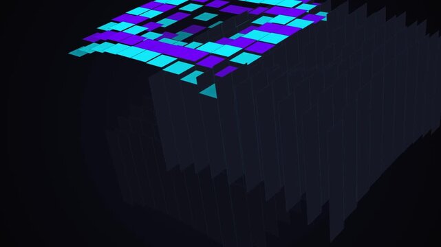 Isometric 3d block with abstract geometric design on dark background
