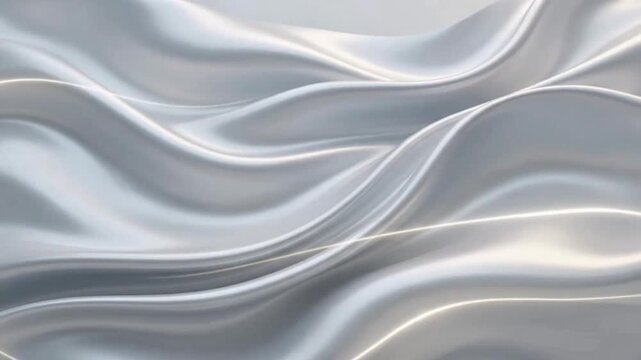 Abstract Flowing White and Silver Waves with Smooth Liquid Texture, Minimalist Background