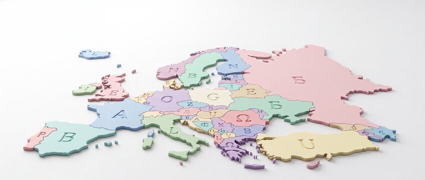 Colorful 3d puzzle map of europe with countries