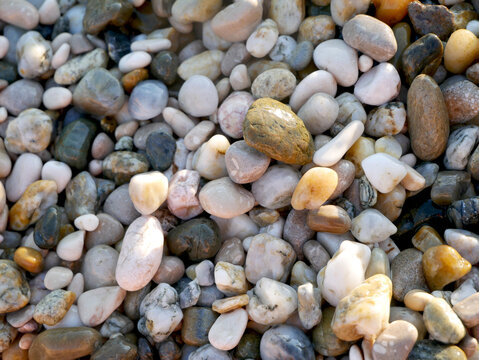 close up of some colorfoul pebbles at a beach in Baska, Croatia