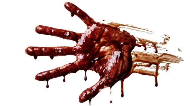 Bloody handprint smear isolated on transparent background