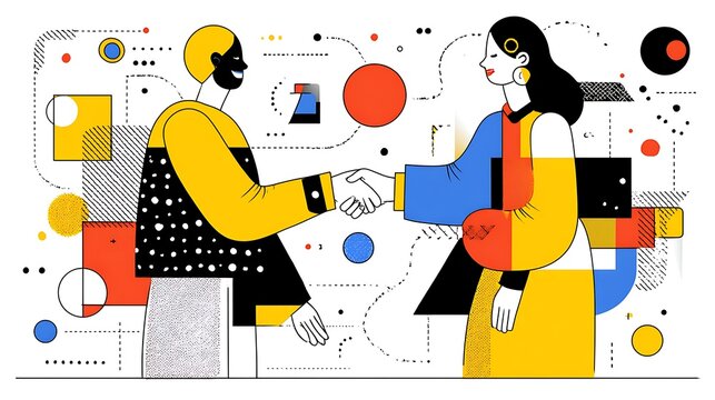 Cartoon of a man and woman holding shopping bags with colorful gift boxes