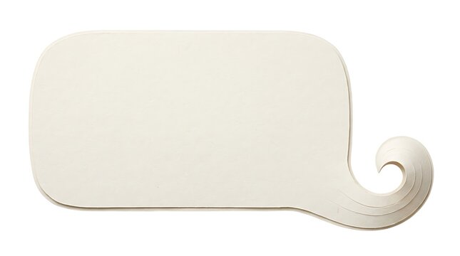 Minimalist white speech bubble icon with a curved tail on a plain background