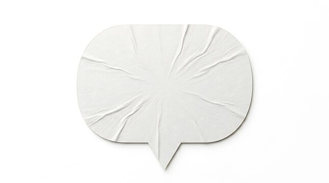 Crumpled white paper speech bubble sticker isolated on white background