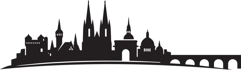 Fototapeta premium Minimalist black and white skyline illustration of the historic city of regensburg featuring a distinctive city silhouette