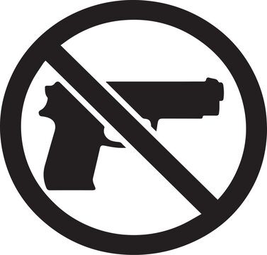 Prohibited handgun sign featuring a bold black and white graphic design in a minimalist flat style silhouette