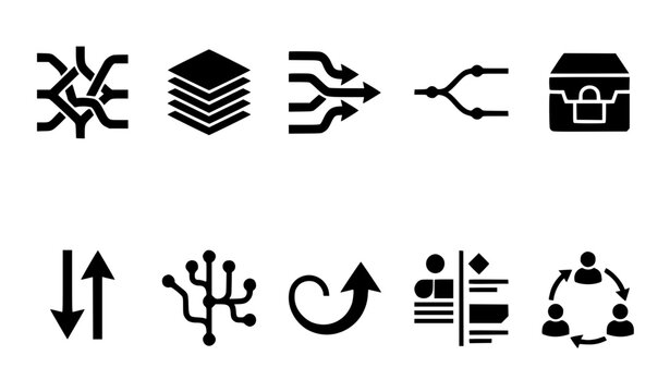 Version Control Symbol Icons Black White Vector Technology Set