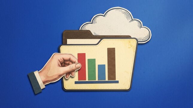 Paper cut cloud folder and bar chart data concept