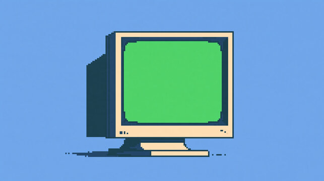 
Pixel Art Retro Computer Monitor Mockup with Green Screen, 8-Bit Vintage CRT Display Template