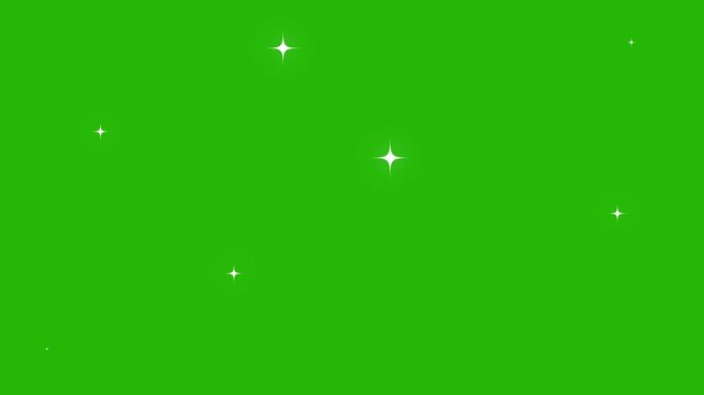Twinkling stars animation. fast line glitter motion, white cartoon blinking stars, flat vector doodle sparkle, glowing light trails, shining twinkle effect on green screen background.4k