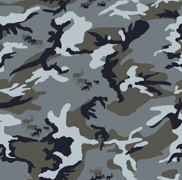 Camouflage pattern with grey, brown and black colors