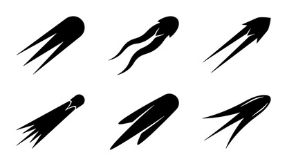 Meteorite Icons, Comet Vector Set, Space Debris Graphics, Celestial Event Symbols, Black and White © Dhriti
