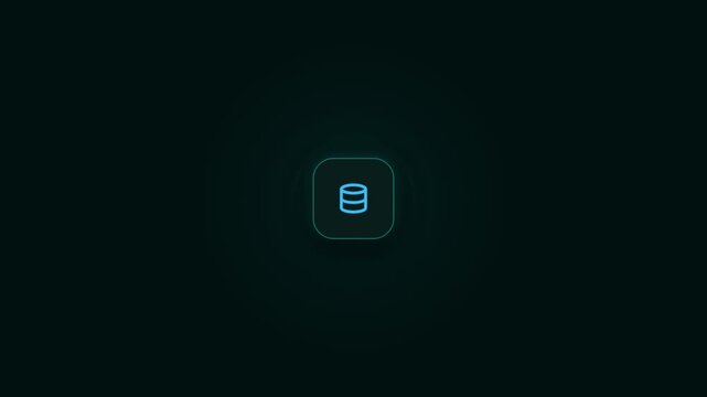Modern database icon with glowing blue outline on dark background
