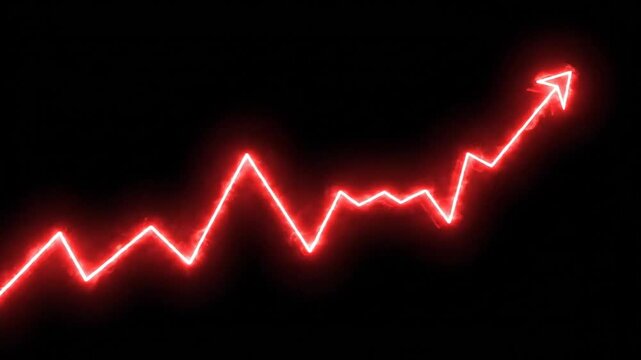 Abstract red neon line resembling an ECG heartbeat on dark background