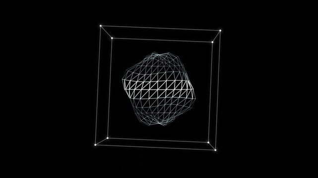 Rotating Tesseract Cube with Wireframe Sphere Mesh 3D Loop