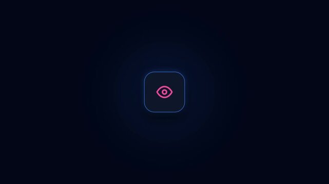 Minimalist eye icon with pink iris against dark gradient background