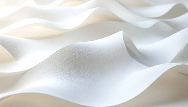 Soft white fabric drapes in flowing waves with gentle shadows highlighting the smooth, undulating texture of the material.