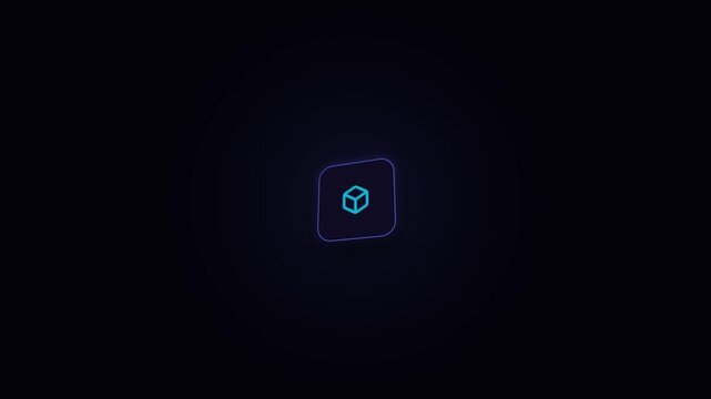 Modern glowing cube icon on dark background