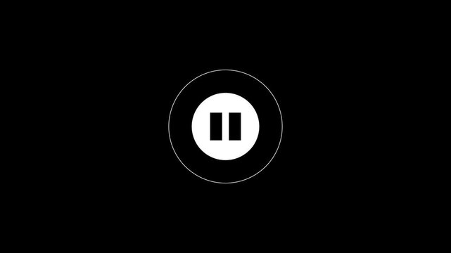Pause Button Icon with White Circular Center and Thin Outline for Media Control, Video Playback, Audio Player and Digital Interface on Black Background.