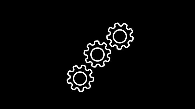 Three Interlocking Gear Settings Icons for Work flow, Automation, System Management, Engineering and Mechanical Process on Black Background.
