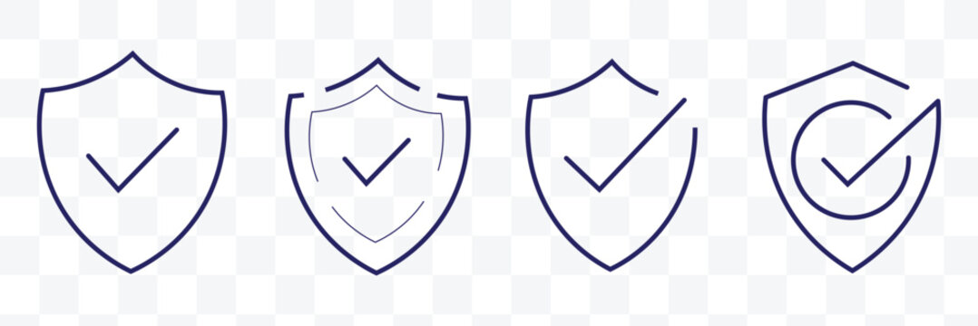 Shild with check mark line icon. Rating, clipboard with thumbs up like, dislike, rate the service, clipboard with checkmark. Feedback concept. Vector sticker line icon .
