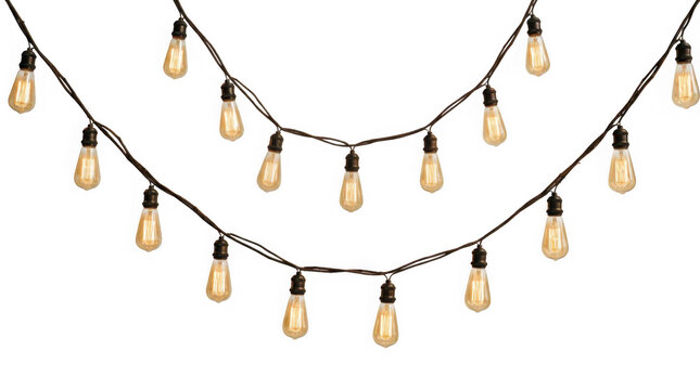 String of vintage edison light bulbs isolated on transparent background
