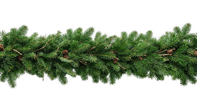 Christmas fir tree garland with pine cones isolated on transparent background