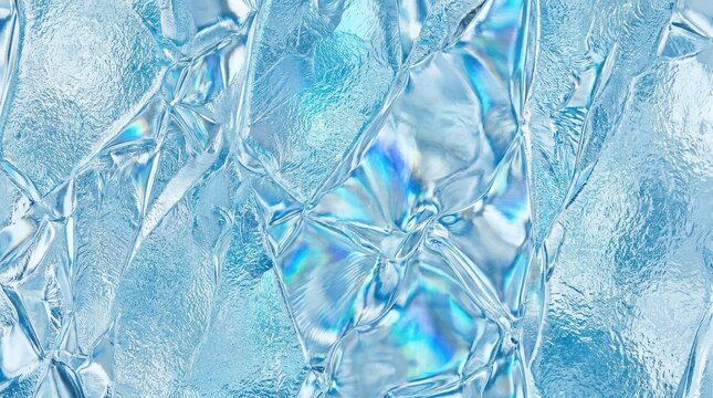 Cracked ice texture features intricate blue crystalline structures and frozen patterns.