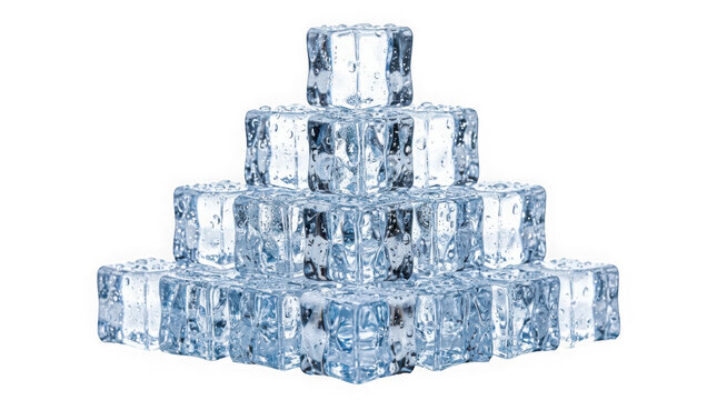 Pyramid of clear ice cubes isolated on transparent background